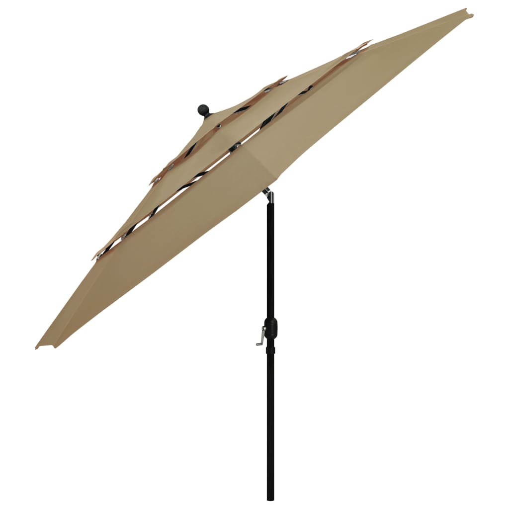 parasol med aluminiumsstang 3,5 m 3 niveauer gråbrun