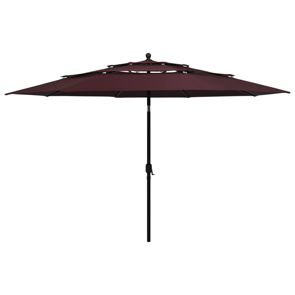parasol med aluminiumsstang 3 niveauer 3,5 m bordeauxrød