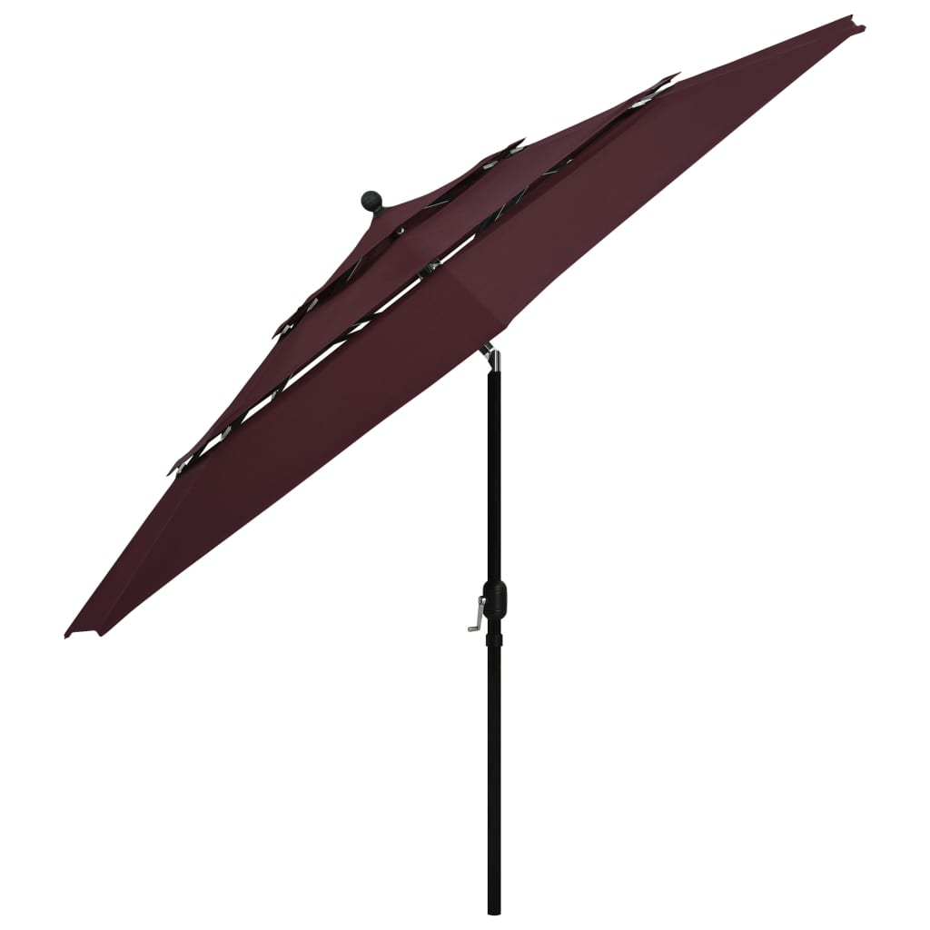 parasol med aluminiumsstang 3 niveauer 3,5 m bordeauxrød