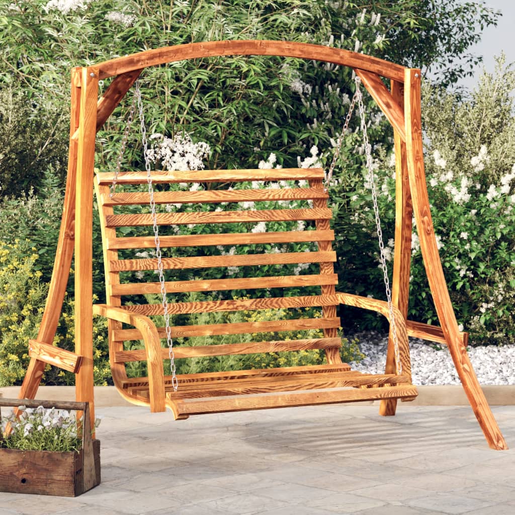 gyngebænk 126x63x92 cm massivt bøjet træ med teakfinish billede