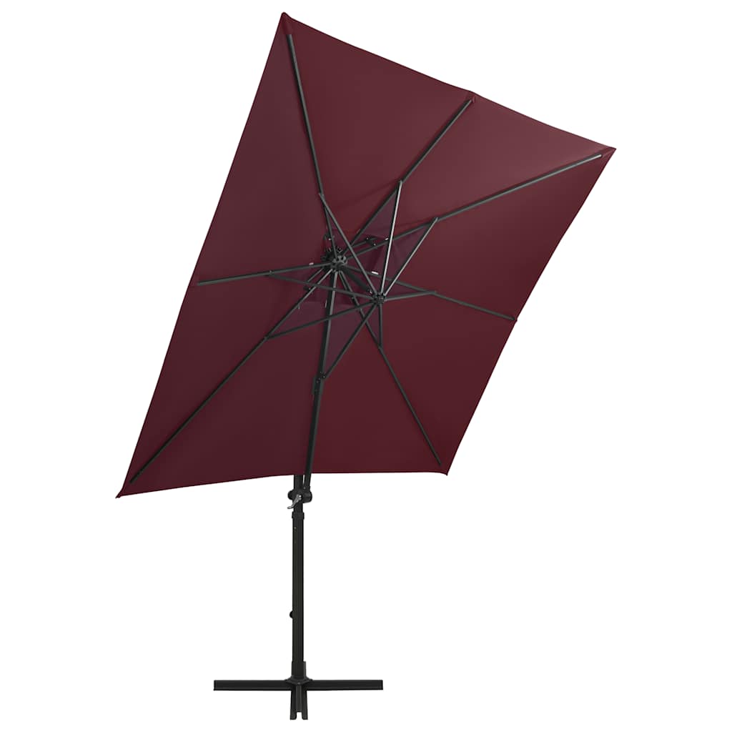 hængeparasol med stang og LED-lys 250 cm bordeauxrød