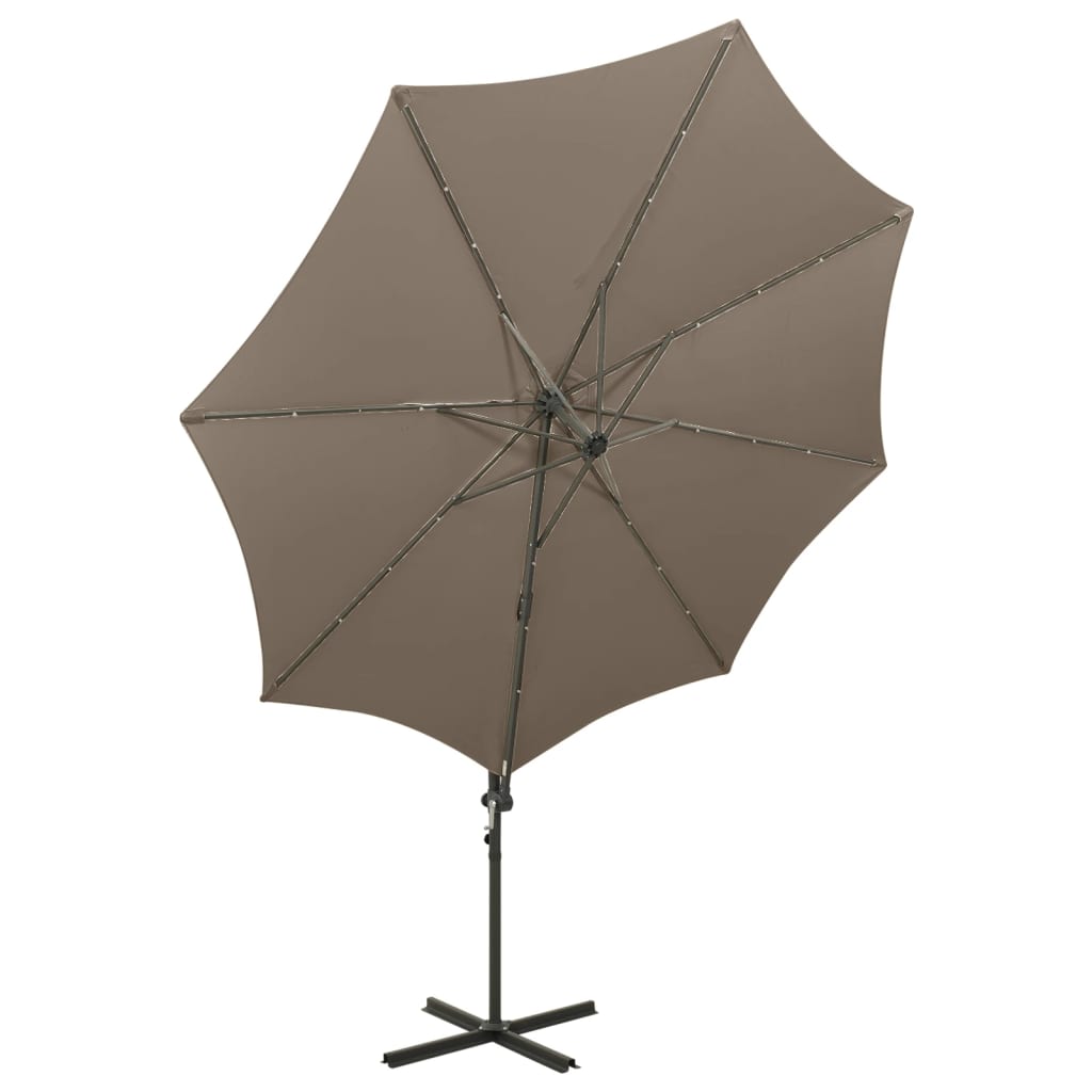 hængeparasol med stang og LED-lys 300 cm gråbrun