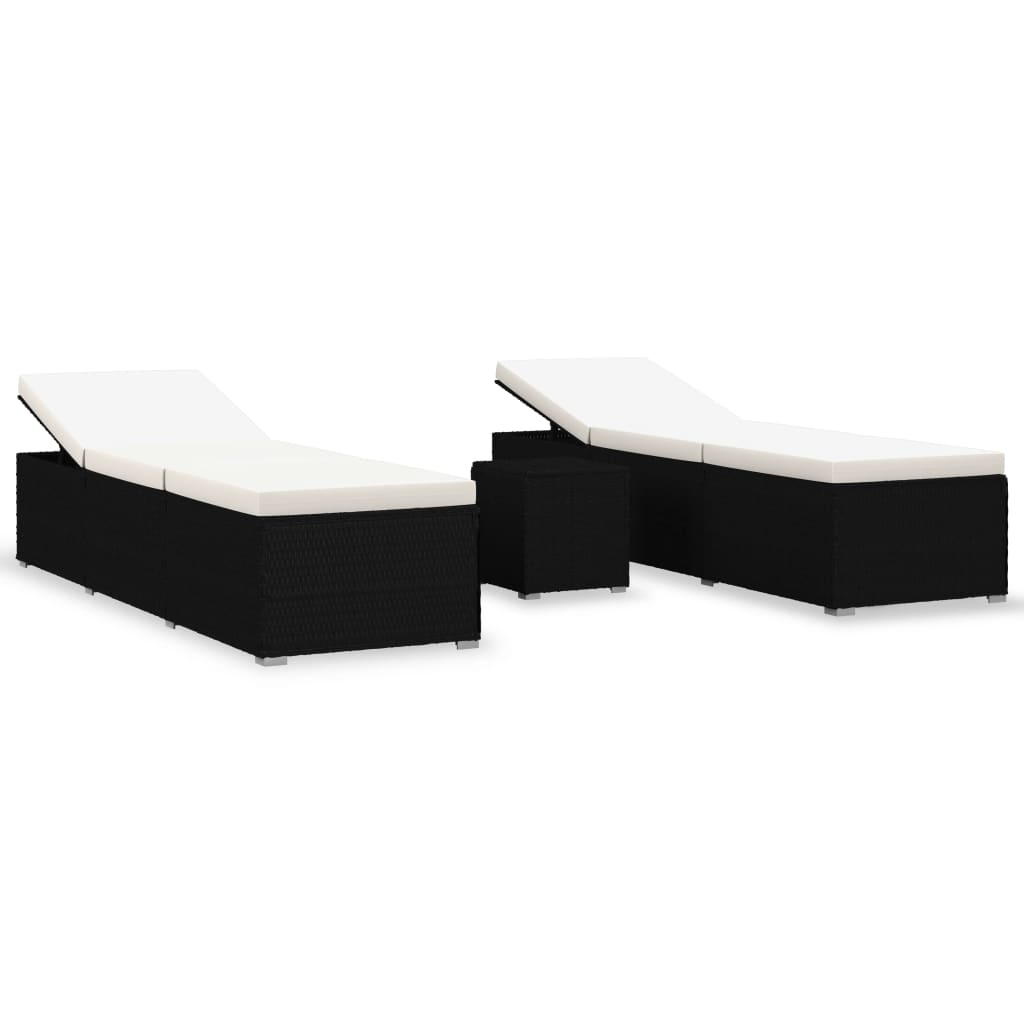 liggestole 3 dele med tebord polyrattan sort
