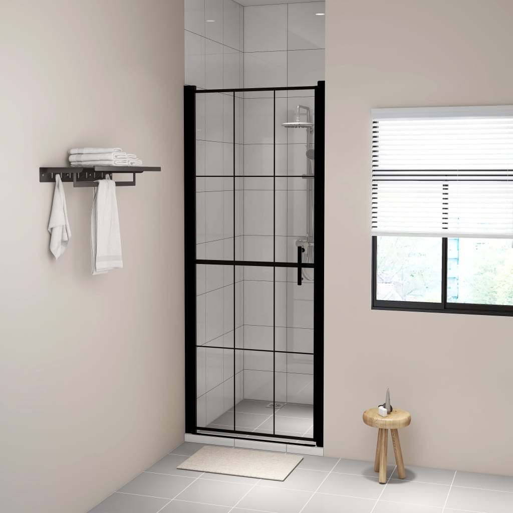 brusedør 81 x 195 cm hærdet glas sort