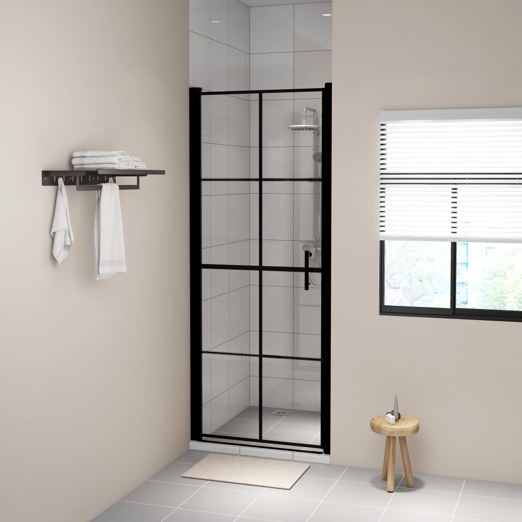 Brusedør 81×195 cm - hærdet glas, sort ramme