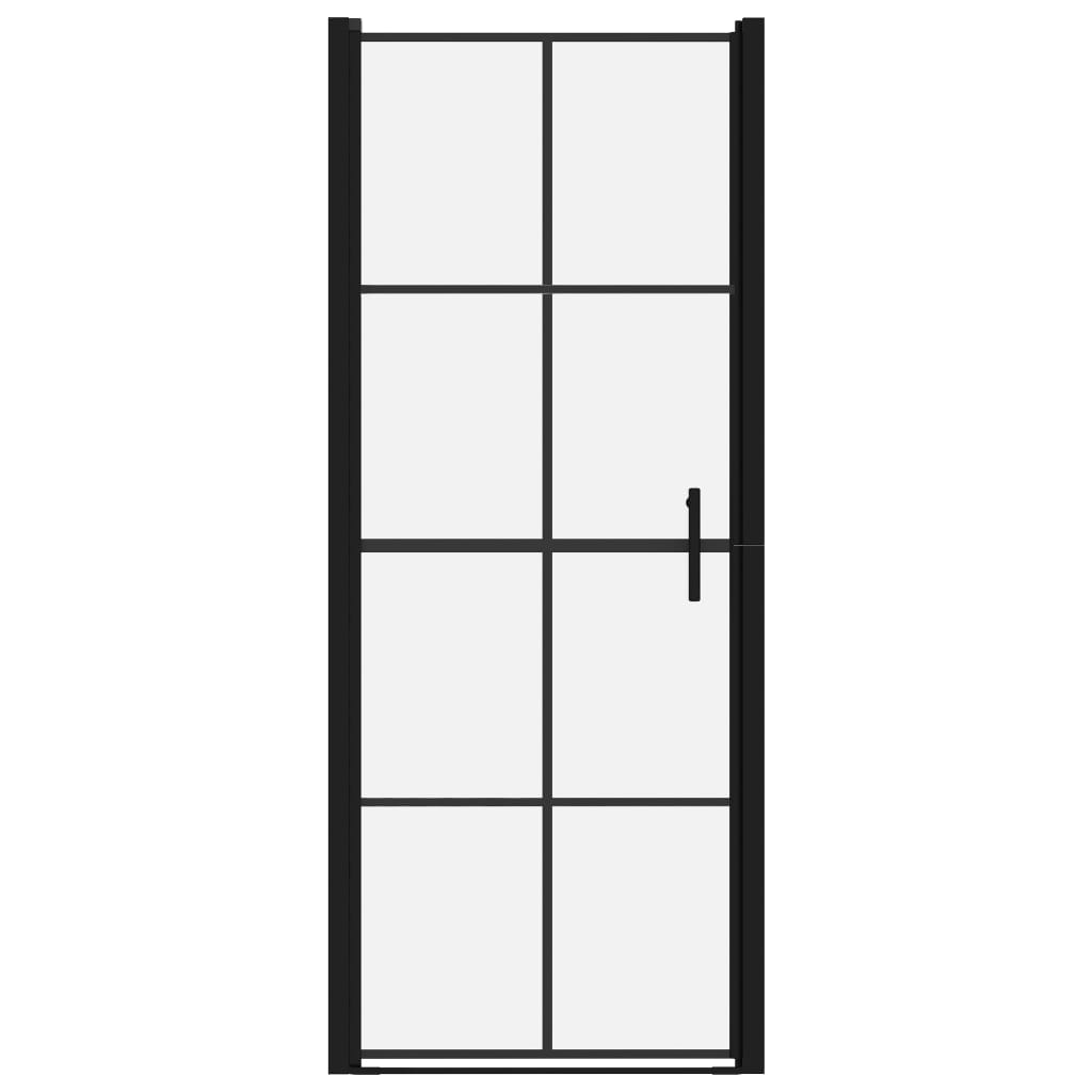brusedør 91 x 195 cm hærdet glas sort
