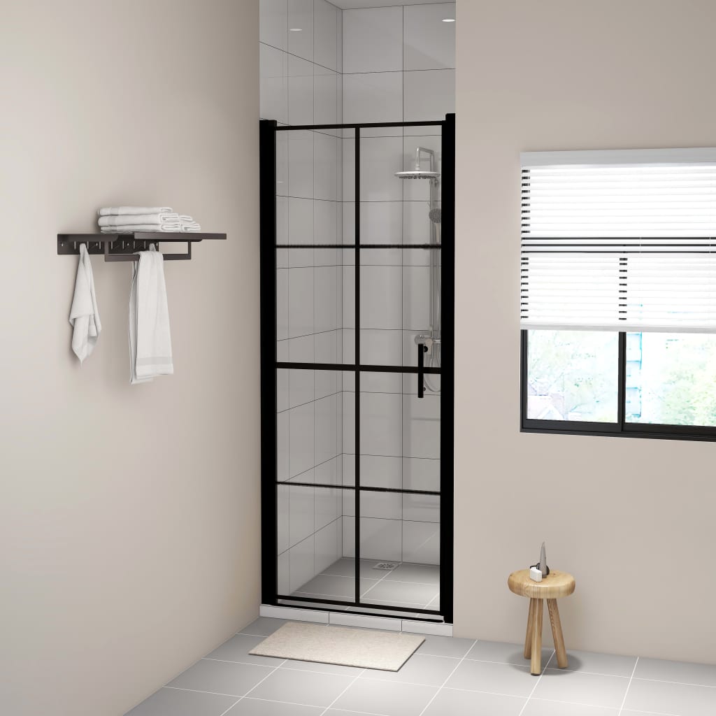 Brusedør 91 x 195 cm - hærdet glas, sort ramme