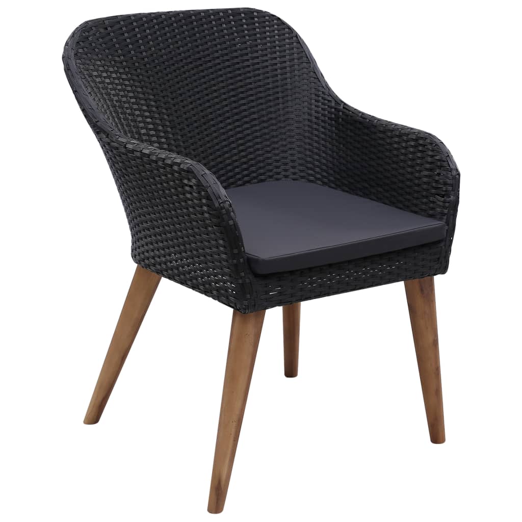 udendørs spisebordssæt 7 dele med hynder polyrattan sort