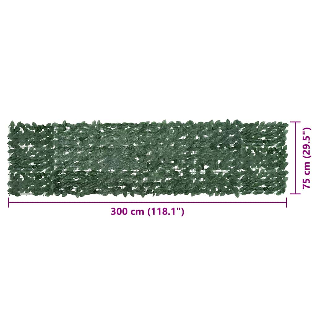 altanafskærmning 300x75 cm mørkegrønne blade