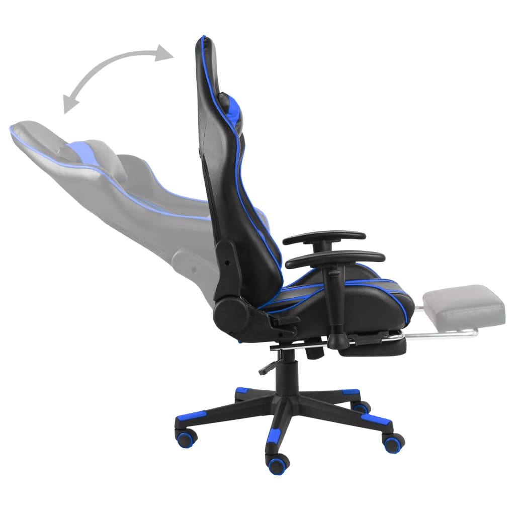 drejelig gamingstol med fodstøtte PVC blå