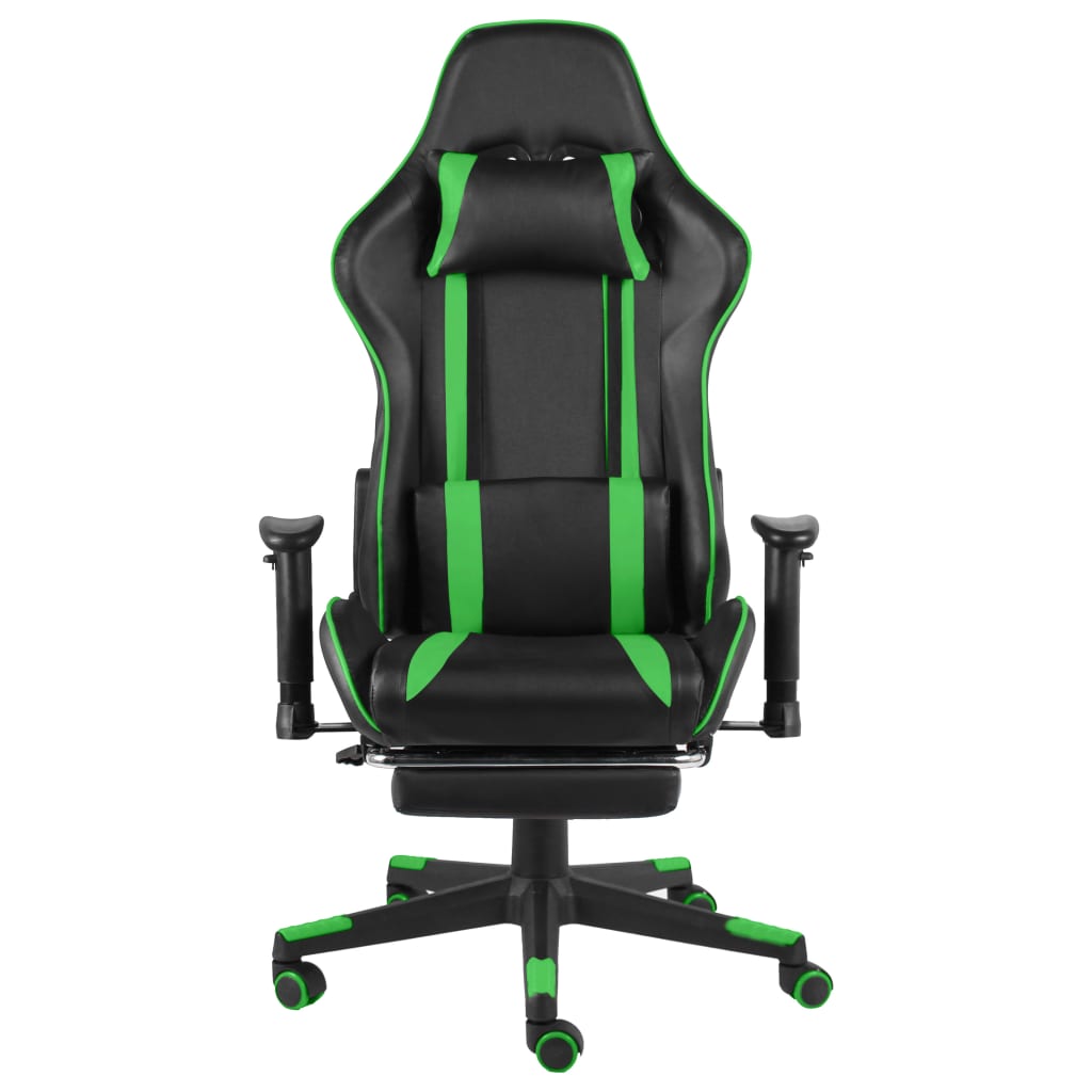 drejelig gamingstol med fodstøtte PVC grøn