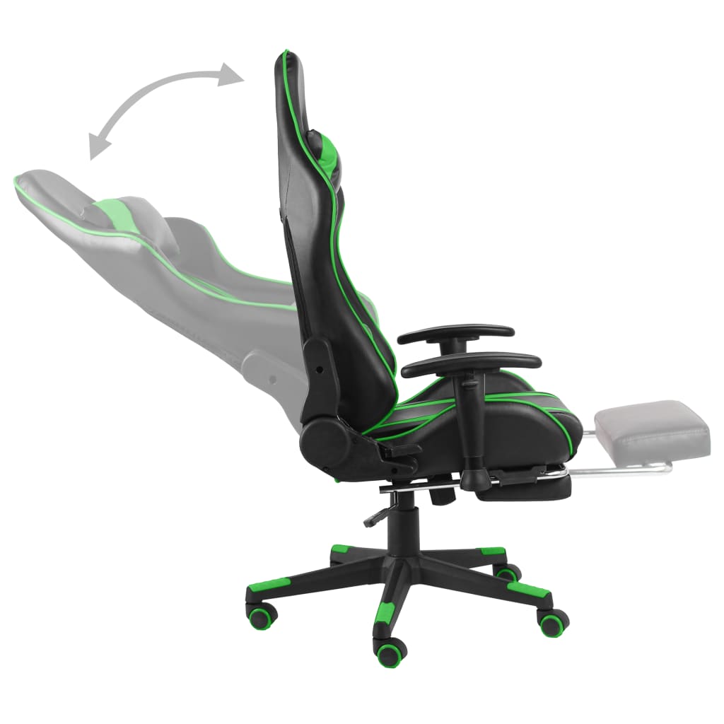 drejelig gamingstol med fodstøtte PVC grøn