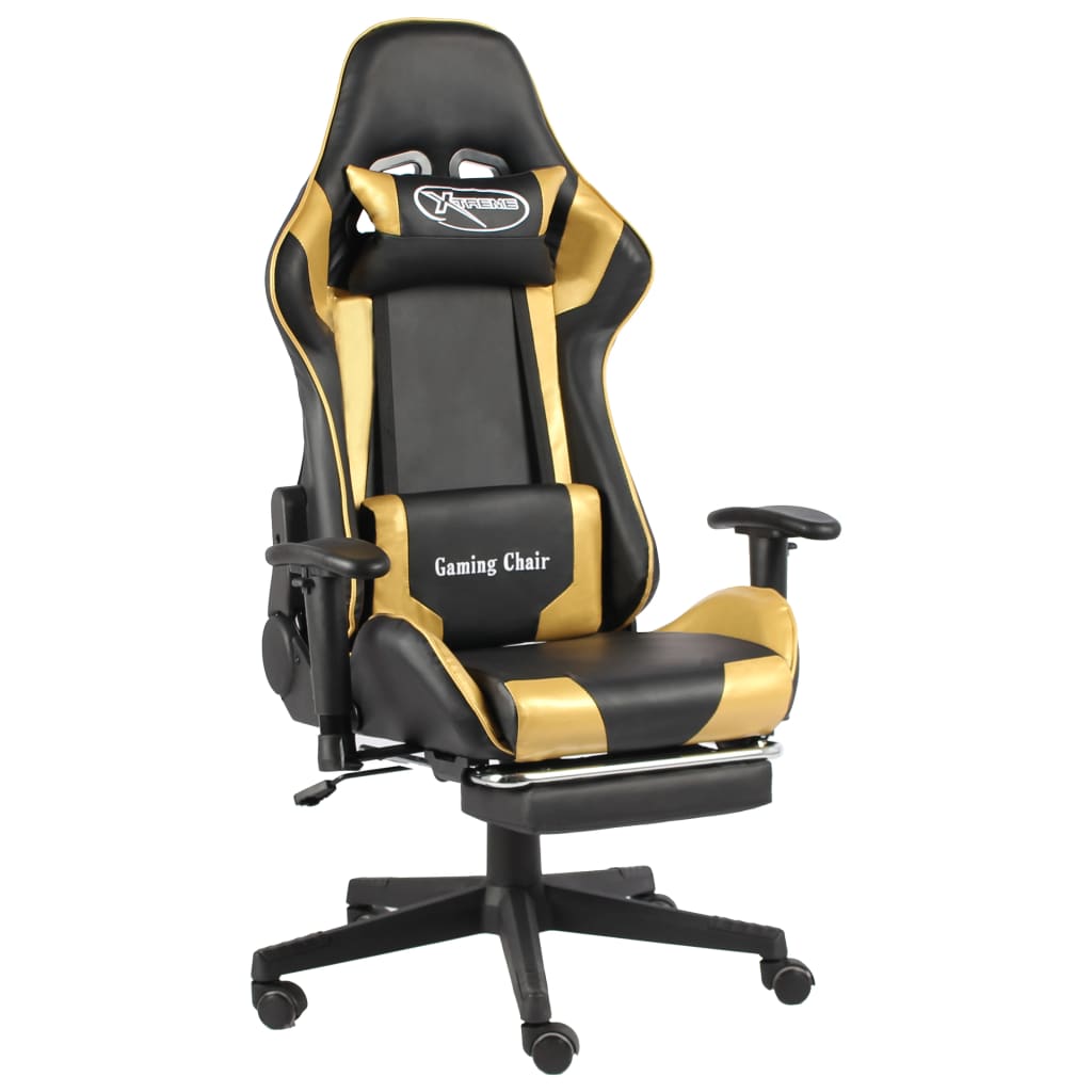 drejelig gamingstol med fodstøtte PVC guldfarvet