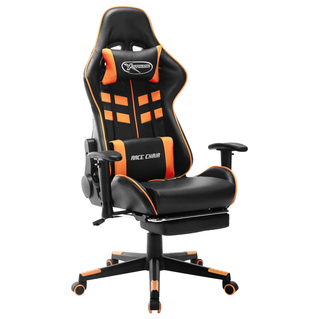 gamingstol med fodstøtte kunstlæder sort og orange