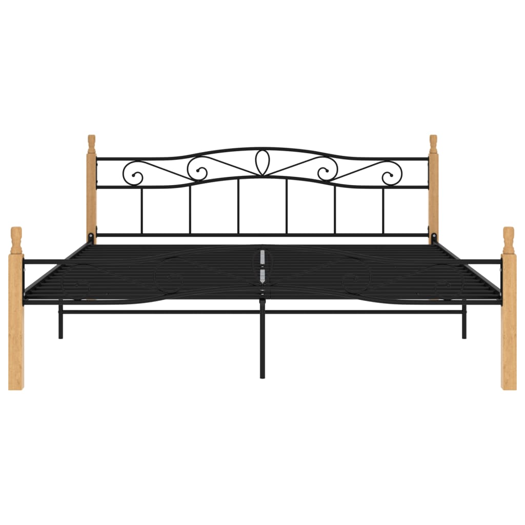 sengeramme 200x200 cm metal og massivt egetræ sort