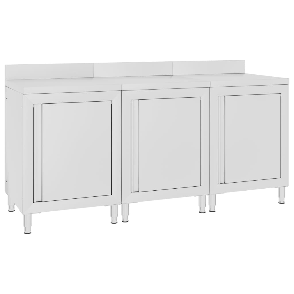 Kommercielt køkkenbord med underskabe 180×60×96 cm - rustfrit stål, med stænkplade