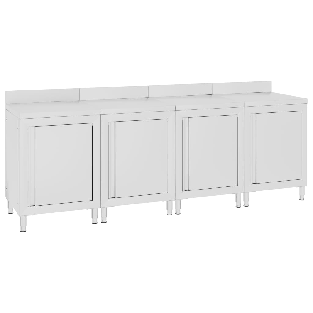 Kommercielt køkkenbord med underskabe 240×60×96 cm - rustfrit stål, med stænkplade