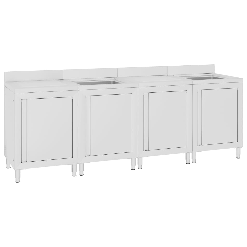 kommerciel køkkenvask med skab 240x60x96 cm rustfrit stål billede