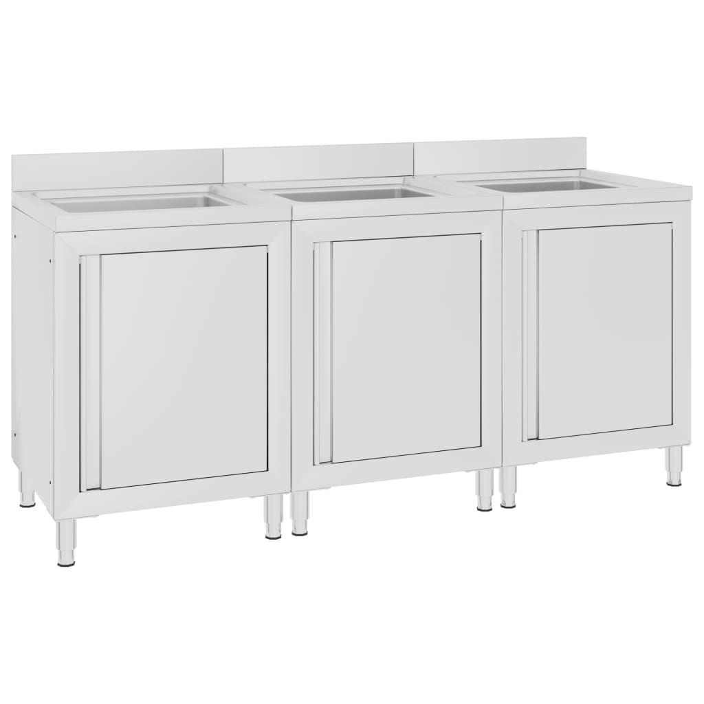 kommerciel køkkenvask med skabe 3 stk. rustfrit stål billede