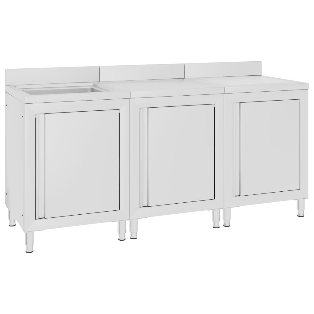 kommerciel køkkenvask med skab 180x60x96 cm rustfrit stål billede