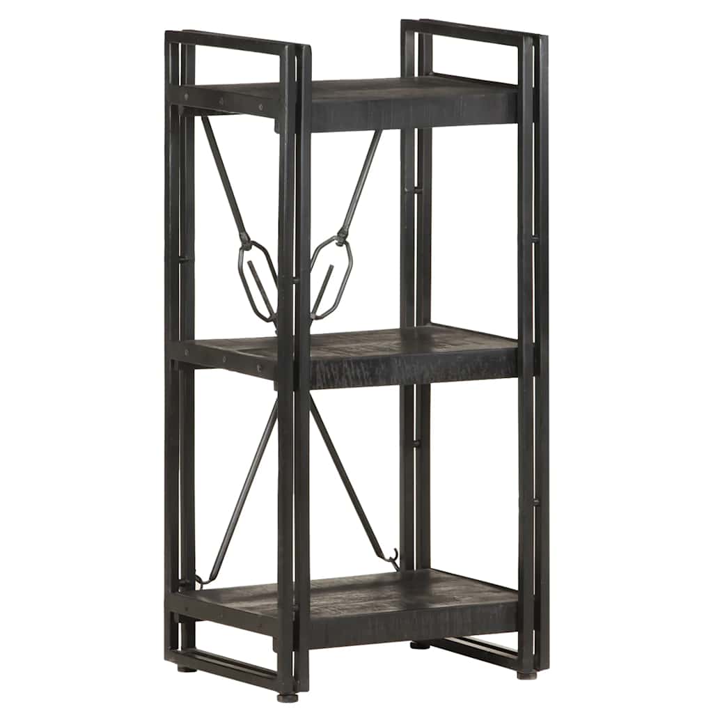 Bogreol med 3 hylder 40×30×80 cm i massivt mangotræ - sort, industrielt design