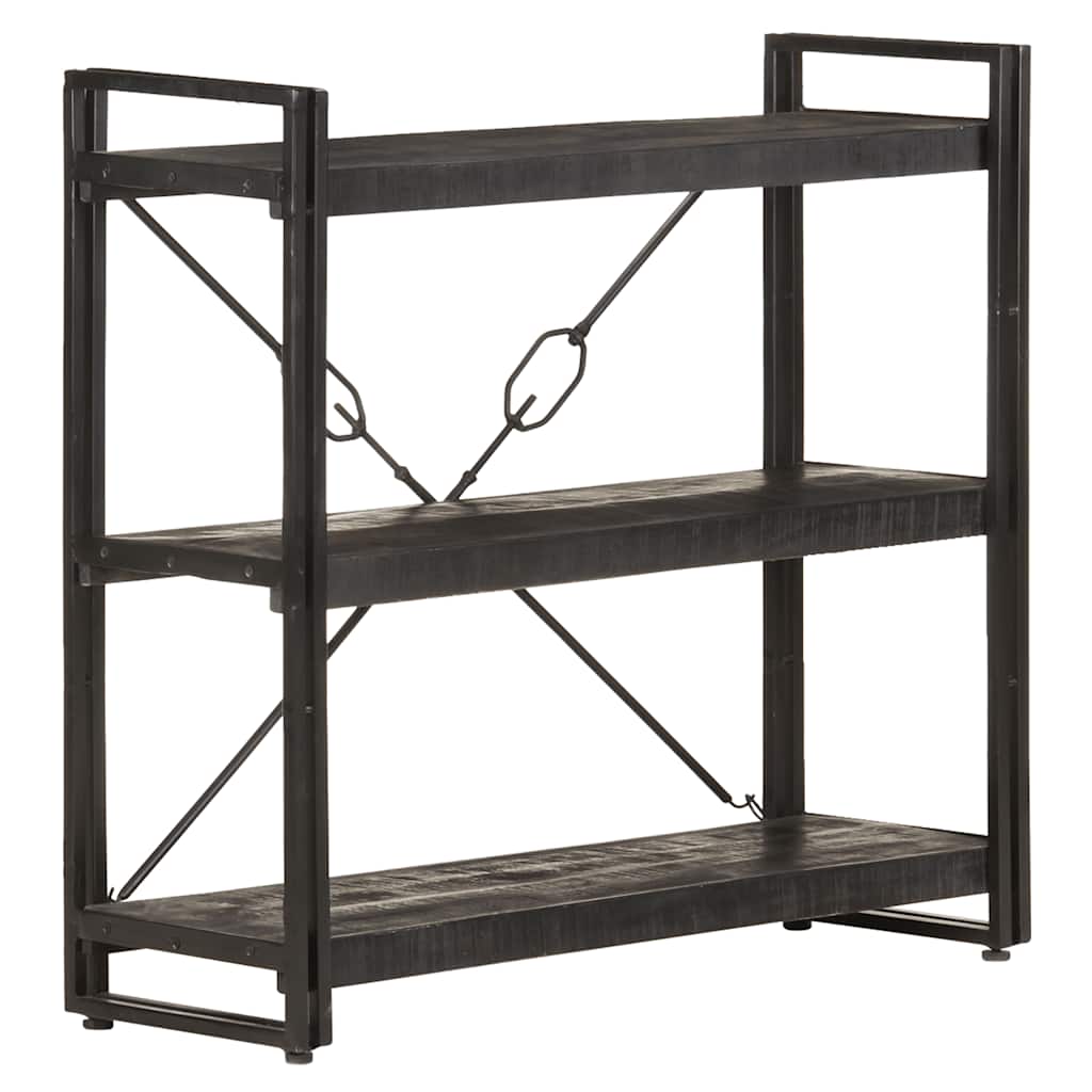 Bogreol med 3 hylder - massivt mangotræ og stål, 90×30×80 cm, sort