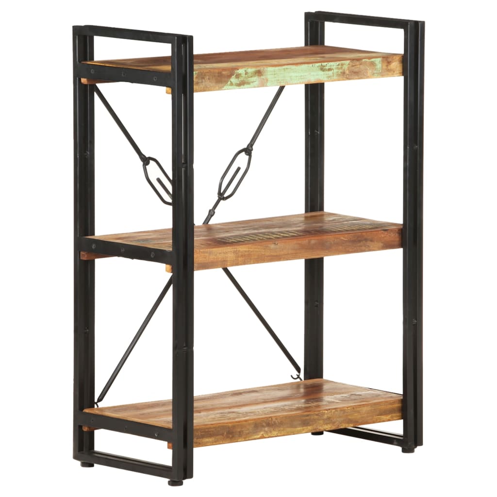 Bogreol med 3 hylder 60×30×80 cm - massivt genbrugstræ og stål, industriel reol