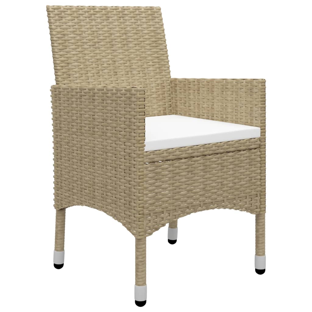 spisebordssæt til haven 3 dele polyrattan og glas beige