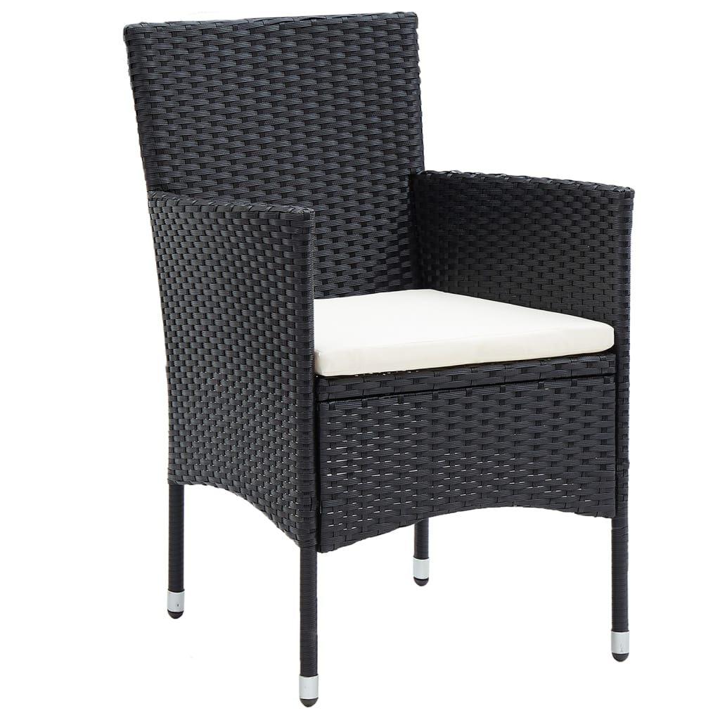 bistrosæt til haven 5 dele polyrattan og hærdet glas sort