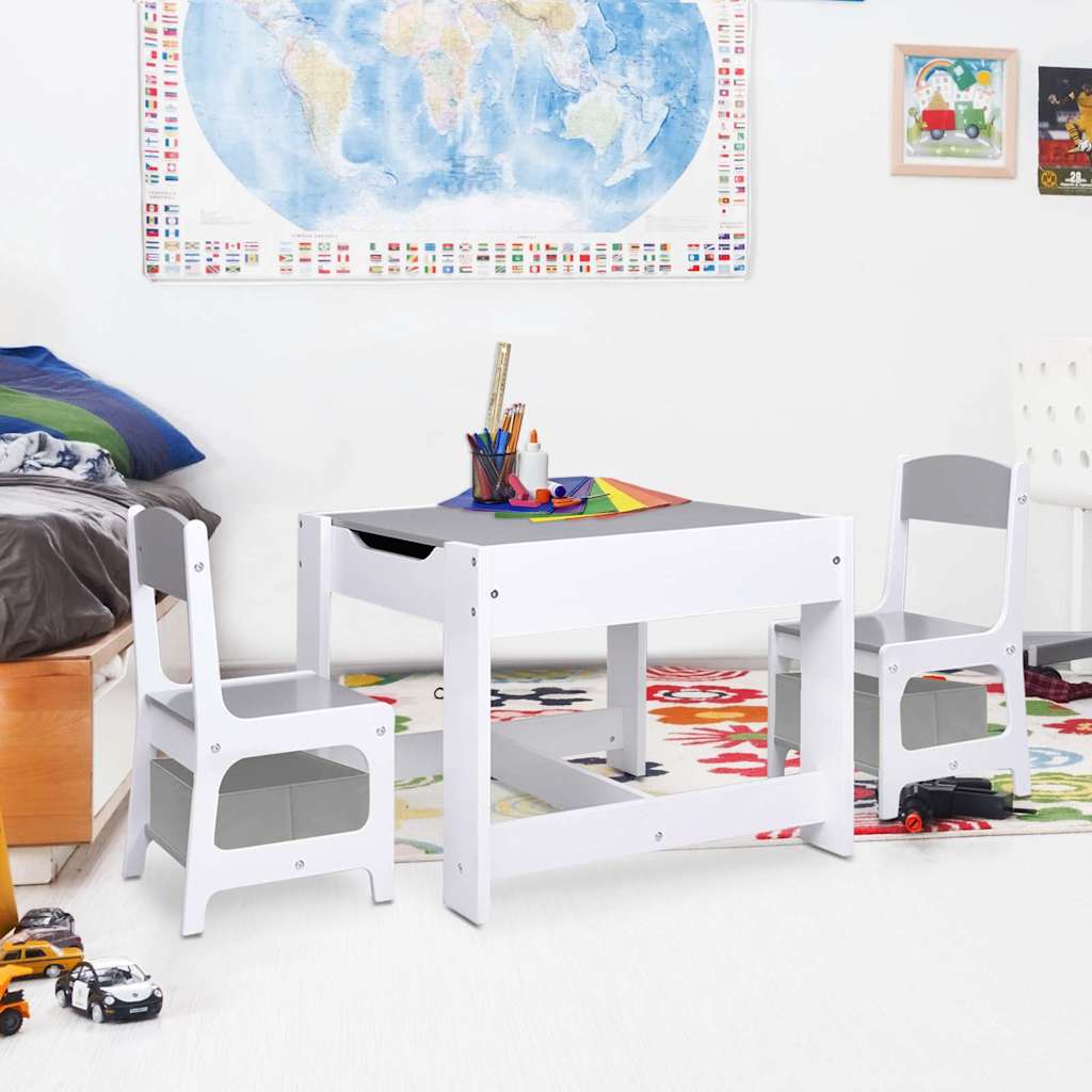 børnebord med 2 stole MDF hvid