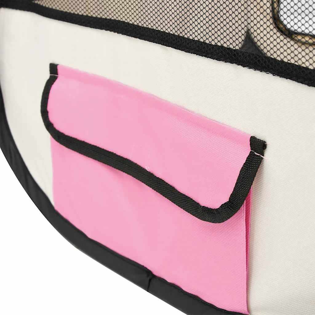 foldbar hundegård med bæretaske 145x145x61 cm lyserød
