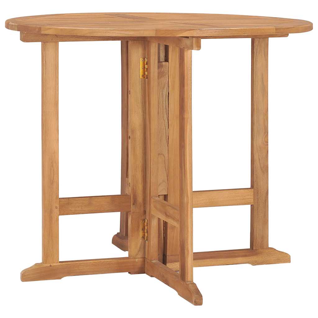 foldbart havebord Ø90x75 cm massivt teaktræ billede