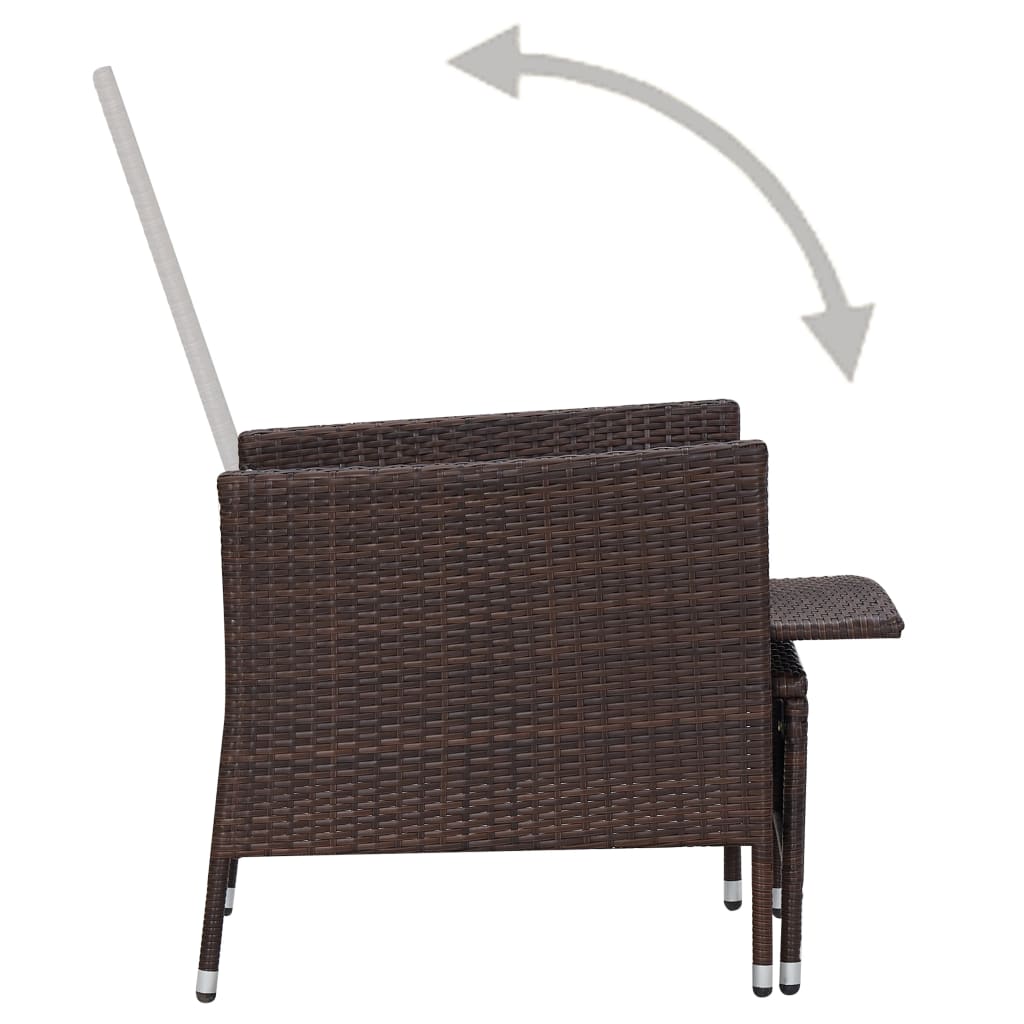 loungesæt til haven 3 dele med hynder polyrattan brun