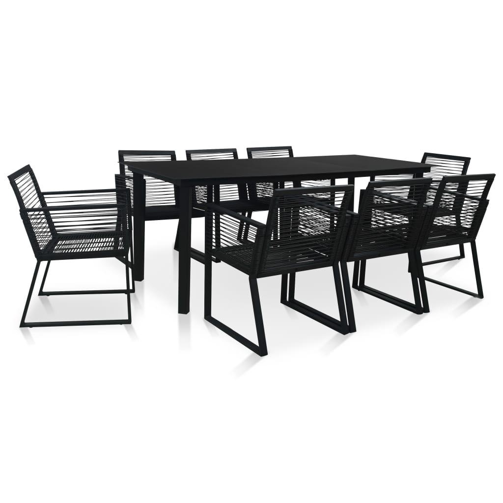 udendørs spisebordssæt 9 dele PVC rattan sort