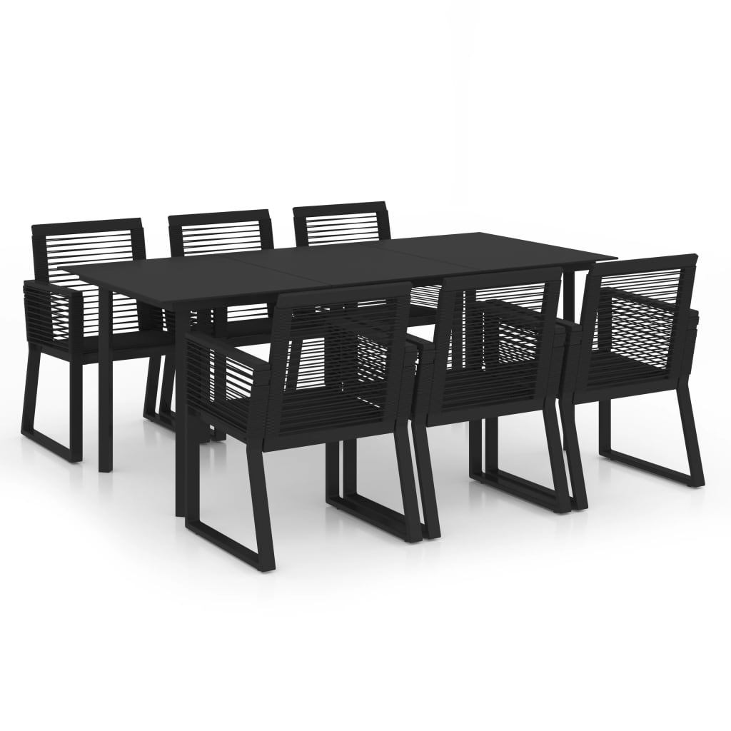 udendørs spisebordssæt 7 dele PVC-rattan sort