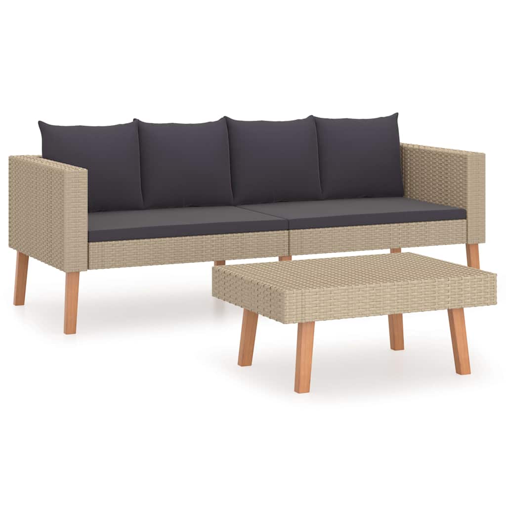 loungesæt til haven 2 dele med hynder polyrattan beige
