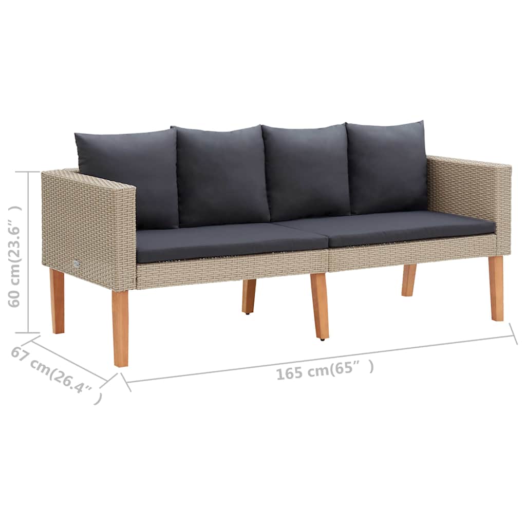 loungesæt til haven 2 dele med hynder polyrattan beige