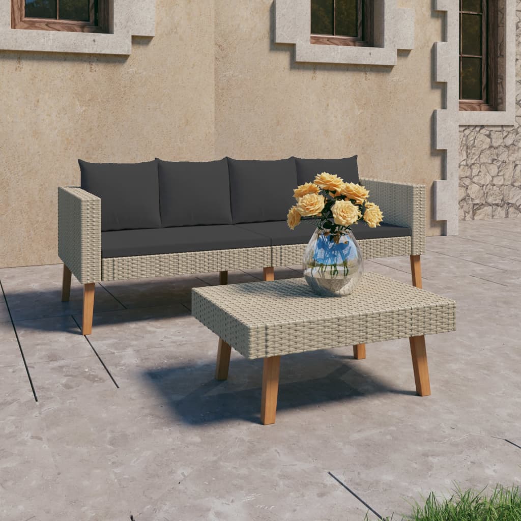 loungesæt til haven 2 dele med hynder polyrattan beige