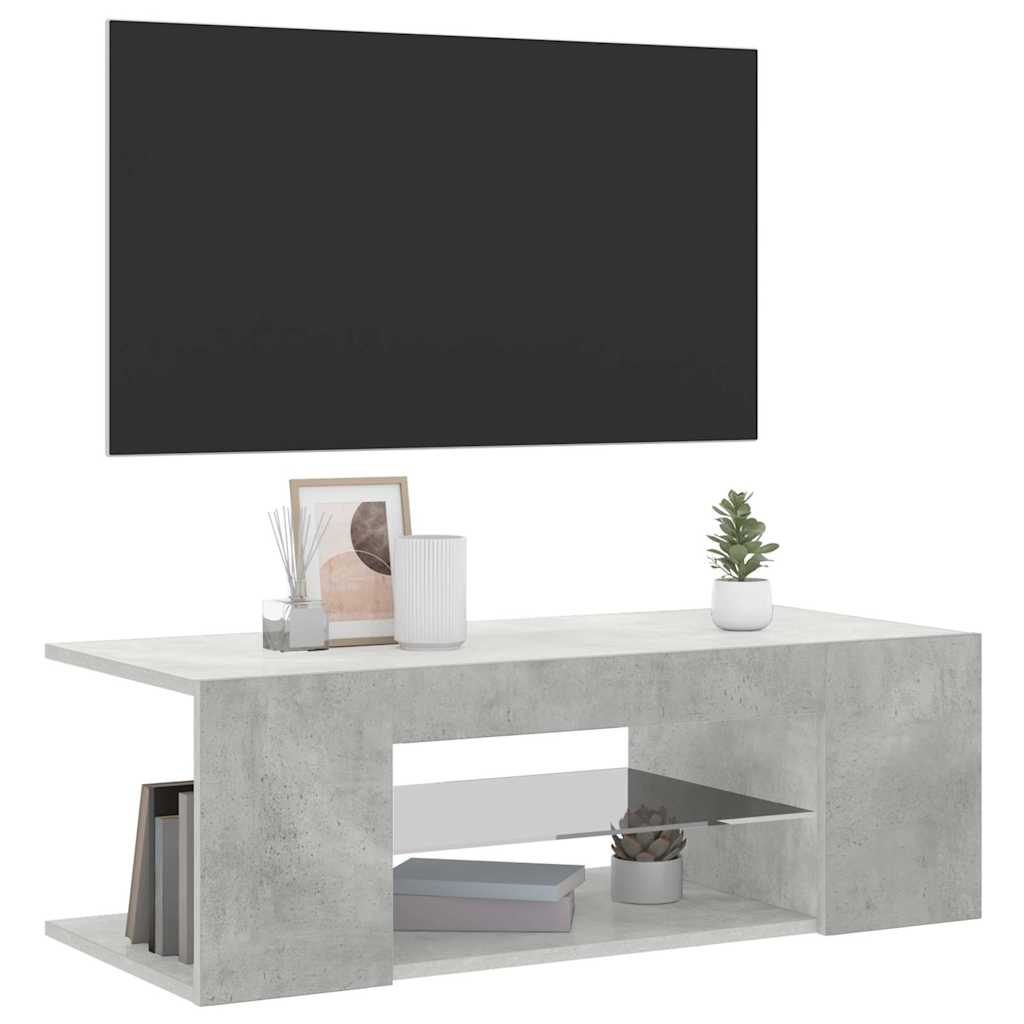 tv-bord med LED-lys 90x39x30 cm betongrå