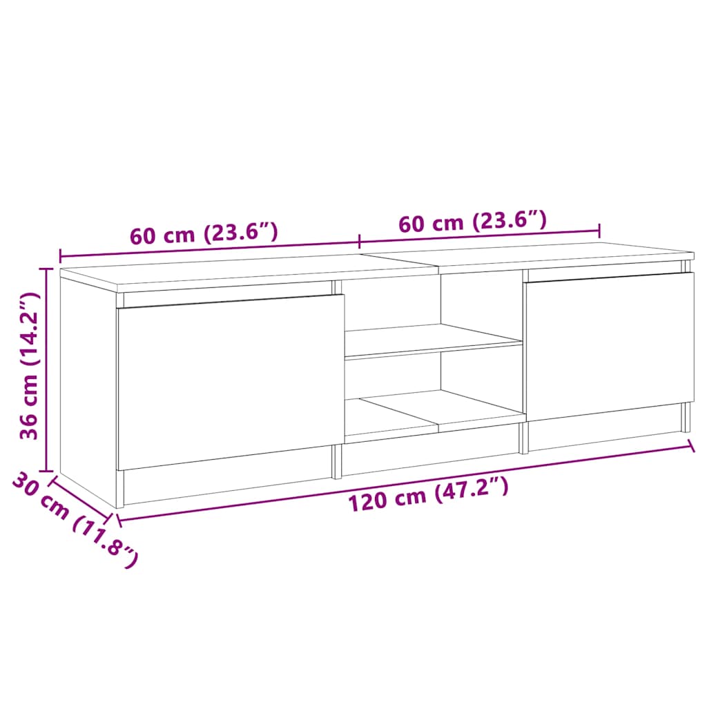 tv-skab med LED-lys 120x30x36 cm hvid