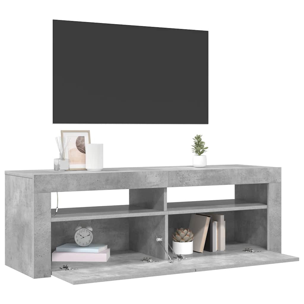 tv-bord med LED-lys 120x35x40 cm betongrå