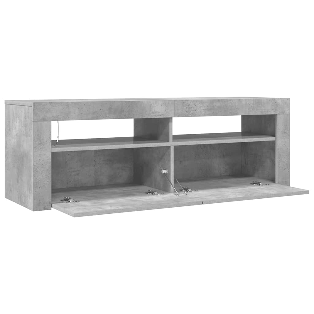 tv-bord med LED-lys 120x35x40 cm betongrå