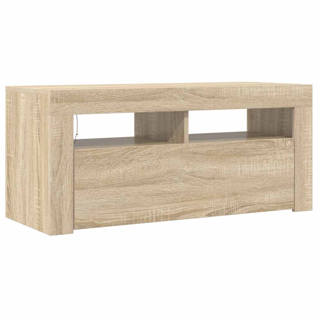 tv-bord med LED-lys 90x35x40 cm sonoma-eg