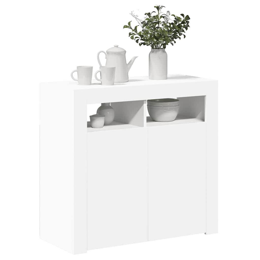 skænk med LED-lys 80x35x75 cm hvid