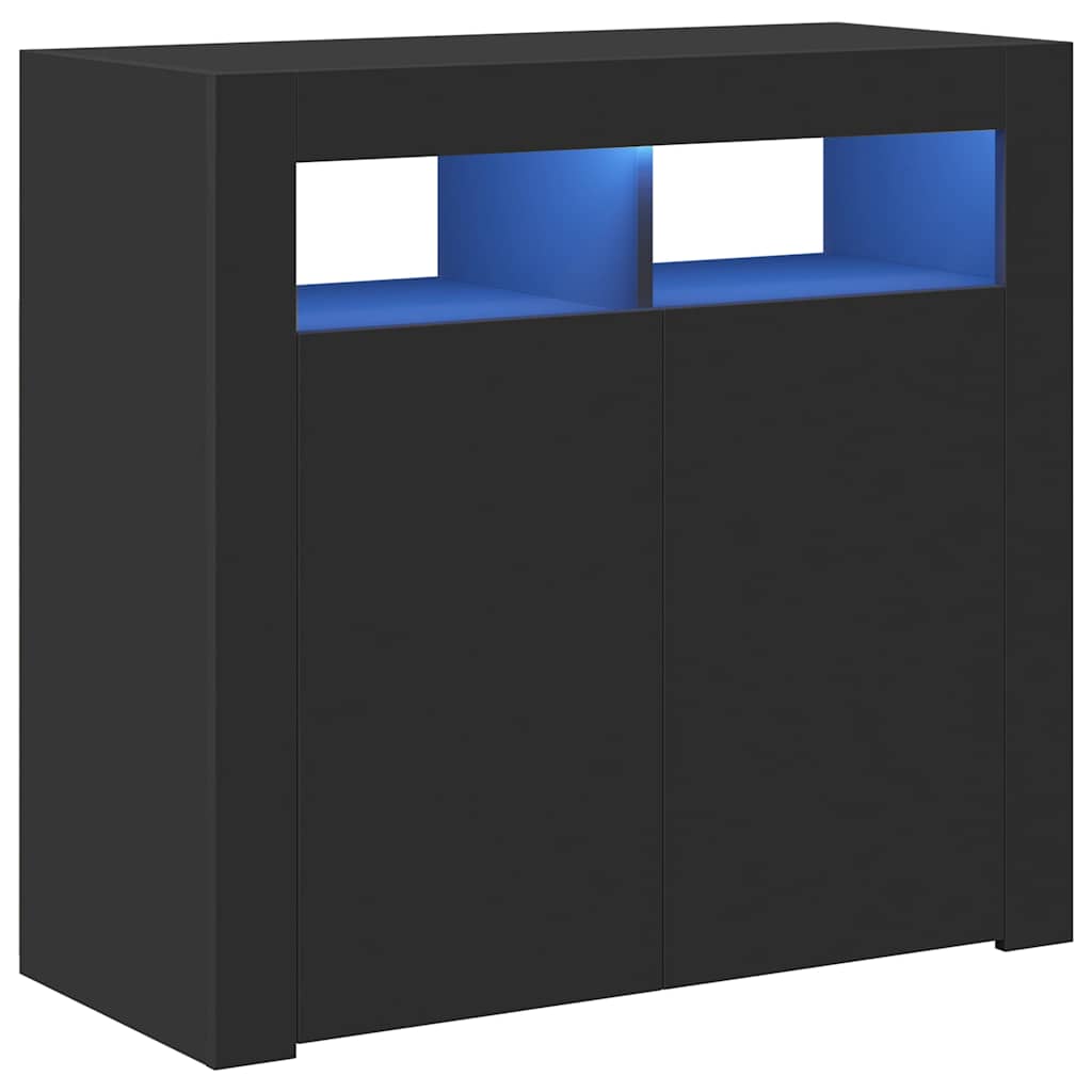 skænk med LED-lys 80x35x75 cm sort