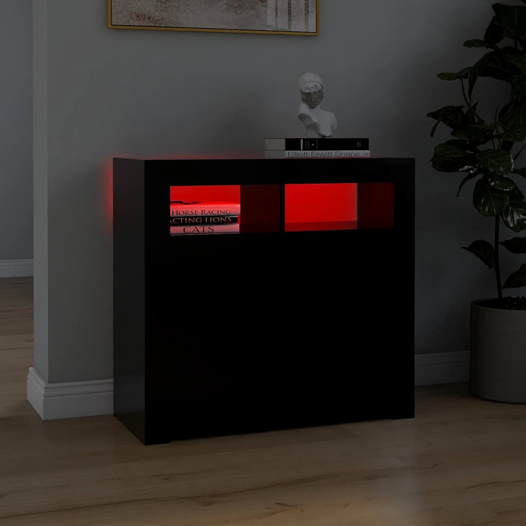 skænk med LED-lys 80x35x75 cm sort