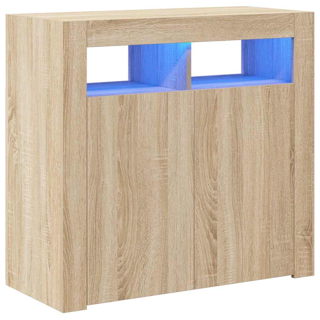 skænk med LED-lys 80x35x75 cm sonoma-eg