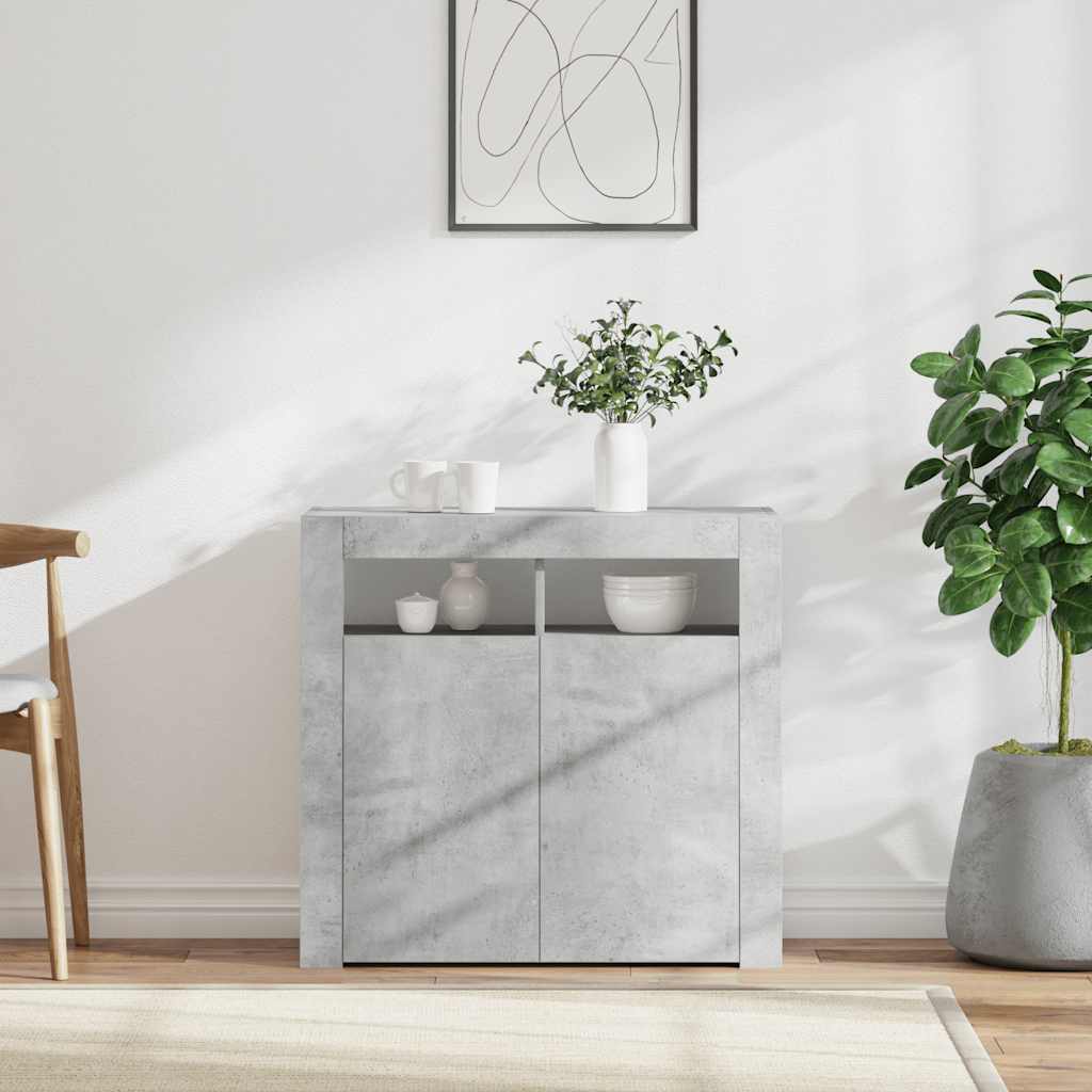 skænk med LED-lys 80x35x75 cm betongrå