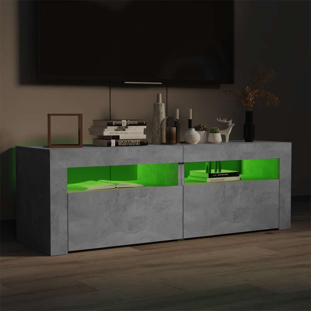tv-bord med LED-lys 120x35x40 cm betongrå