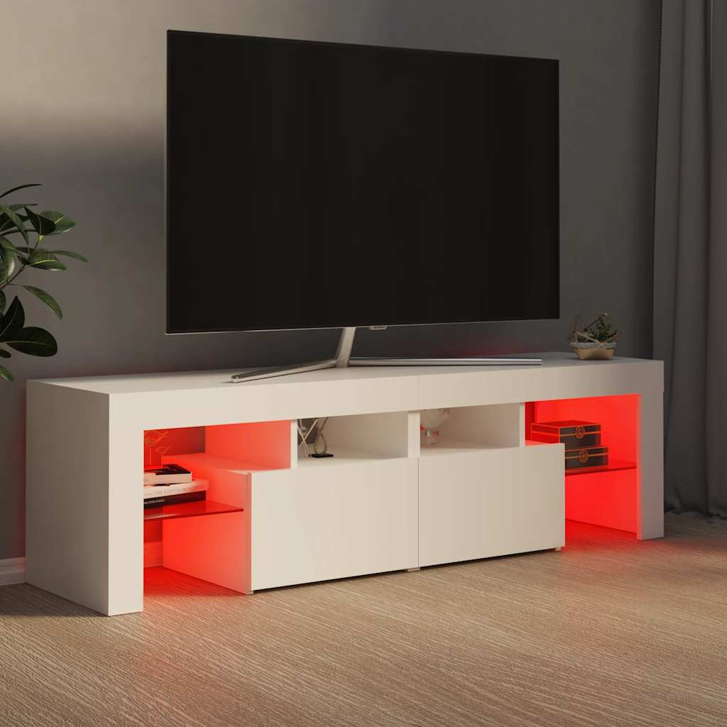 tv-bord med LED-lys 140x36,5x40 cm hvid